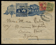 Nov.1919 - Feb.1920 (AAMC.27a) Batavia - Sydney flown cover carried by Ross & Keith Smith on their flight from England in the Vickers Vimy. The cover shows a fine example of the vignette accompanied by Netherlands Indies adhesives, all tied by multiple st