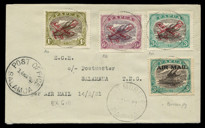 PAPUA - Aerophilately & Flight Covers: 13 Mar.1931 (AAMC.P29) Port Moresby - Salamaua, cover flown by Guinea Airways, arrival datestamp 14.3.31 at Salamaua. Ex Gill. [Only four examples recorded.].