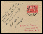 PAPUA - Aerophilately & Flight Covers: 20 Jan.1938 (AAMC.P123) Sydney - Cape York cover flown and signed by Barbara Hitchins in her Gispy Moth "Felicity", endorsement at left and cancelled (25.1.38) on arrival at Cape York en route for Port Poresby. [5 fl