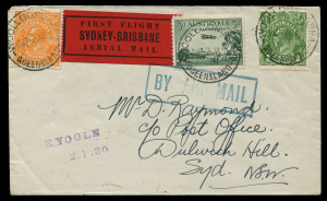 2 Jan.1930 (AAMC.149) Brisbane - Sydney cover, flown by Ulm & Sheppard in the "Southern Sky" which crashed near Casino necessitating transfer to another plane; also with red & black vignette, as above (AAMC.149a, Frommer 41].