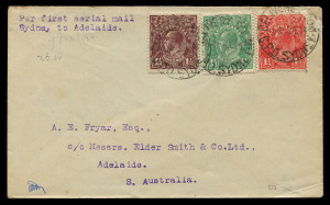 7 June 1924 (AAMC.72) Sydney - Adelaide flown cover, carried by Australian Aerial Services Ltd on their inaugural service via Mildura, Hay, Narrandera and Cootamundra. Cat. $550.