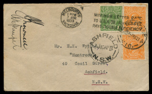 7 April 1933 (AAMC.297) Brisbane - Melbourne flown cover carried on the R.A.A.F. Coastal Survey flight in a Supermarine "Southampton" flying boat and signed by the pilot, A.E. Hempel. [6 flown].