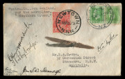 THE THIRD TRANS-TASMAN FLIGHT FROM WEST TO EAST: 13 Jan. 1934 (AAMC.350) Australia - New Zealand cover flown in the "Southern Cross" illustrated and signed by Ernie Crome (and self-addressed) & signed by Kingsford Smith, Pethybridge, Stannage & Taylor. [1