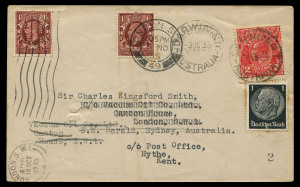 THE LAST MAILS FLOWN BY CHARLES KINGSFORD SMITH 23 Oct. 1935 (AAMC.545) Australia - U.K. - Italy - U.K. cover flown by Kingsford Smith and Pethybridge on their record-attempt flight. [No. 2 of 49 flown]