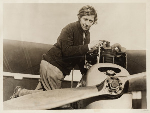 AMY JOHNSON'S FLIGHT FROM ENGLAND TO AUSTRALIA A Columbia 78rpm recording of Amy Johnson talking about her flight 'The Story of My Flight,' recorded in Sydney in 1930. and signed A. Johnson on the label; a press photo, with citation describing Johnson as first the woman to obtain the Air Ministy's ground engineer licence; 2 photographs of Johnson at Kyancutta, SA, 2 July 1930; & a pin back badge for Amy Johnson's visit to Kyancutta, 1930. (5 items).
