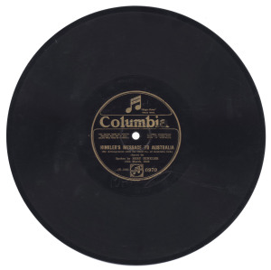 CELEBRATING BERT HINKLER'S FLIGHT FROM ENGLAND TO AUSTRALIA, 1928 A Columbia 78 rpm recording, both sides devoted to Hinkler speaking about 'Incidents of my Flight' & 'Hinkler's Message to Australia,' recorded 13th March, 1928, two weeks after his triumph
