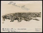 12 May 1937 (AAMC.731) R.G. Carey souvenir card for Coronation Motor Show (Melbourne) fine unused, plus real-photo aerial view of Williamstown endorsed "The future Flying/Boat Harbour/for Melbourne" & "1919" and signed "R. Graham Carey". Ex Frommer. [Car - 2