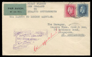 NEW ZEALAND - Aerophilately & Flight Covers: 17th April 1931 (NZAMC.49) per Australia - England airmail, Kingsford Smith signed covers (5) all accepted at Christchurch with '16AP31' datestamps, forwarded on the overnight inter-island ferry steamer to Well - 2
