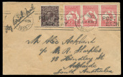 21 July 1925 (AAMC.85&88) Adelaide - Sydney two covers carried by Australian Aerial Services Ltd on first flights between new links on the Adelaide-Sydney service, the former (AAMC.88) with violet 'BY AERIAL MAIL' cachet franked KGV 1½d red, 1½d green, 1d - 2