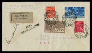 9 Oct. 1930 (AAMC.171a) England - Australia intermediate cover flown by Sir Charles Kingsford Smith in the Southern Cross Junior endorsed 'ROME to AUSTRALIA/via the "SOUTHERN CROSS"' and signed "C Kingsford-Smith" on face, franked with Italian stamps tied