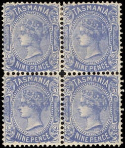 1903 (SG.242f ) 9d Ultramarine Sideface wmk. V over Crown; fresh mint block of (4) of this extremely scarce shade. Top units MLH with others MUH. Cat. £1600. BW catalogues the shade at $4000.