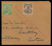 April - May 1925 (AAMC.78a) Calcutta - Australia (Melbourne) cover (half) carried by Francesco de Pinedo and Ernesto Campanelli on the final legs of their flight from Rome in an SIAI flying boat. [1 of 51 for Melbourne]. NB: Due to a disagreement with the