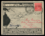 25 Sept.1926 (AAMC.102) A cover flown and signed by Group Captain Richard Williams on his survey flight from Melbourne to various Pacific Islands in a DH50A seaplane. The intention was to follow the east coast as far as Thursday Island and then via Papua,