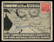 25 Sept.1926 (AAMC.102) Another example of the Williams covers, as above. This one addressed to the Air Board, Victoria Barracks, Melbourne and also signed by Richard Williams. With datestamps of "THURSDAY ISLAND 10 OC 26", "KIETA 31 OC 26" and "SAMARAI 2