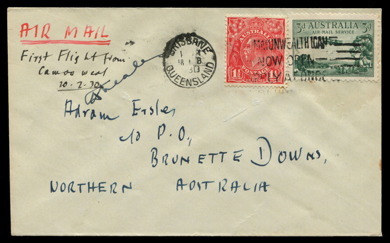 20 Feb. 1930 (AAMC.152a) Camooweal - Brunette Downs cover, flown and signed by Frank Neale for Australian Aerial Services. [Small quantity flown]. Cat.$400+