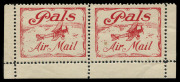 Sept. 1920 (AAMC.51c) "Pals" Air Mail vignettes; a horizontal pair with selvedge at sides and base and full gum. Multiples are scarce. (2) Cat.$400+