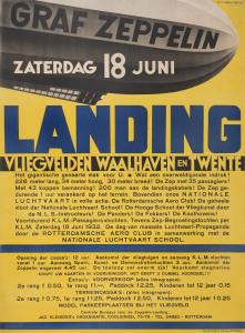 [INTERNATIONAL AIRLINES] Kees van der Laan (Dutch, 1903-1983). Graf Zeppelin Landing 1932 colour lithograph, signed and dated in image upper right, 111 x 81cm. Linen-backed.
