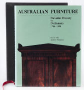 "AUSTRALIAN FURNITURE PICTORIAL HISTORY AND DICTIONARY 1788-1938" by Kevin Fahy & Andrew Simpson [Syd, 1998] signed limited edition 1421/2000, black cloth boards with embossed gilt lettering, with D/J and slip case. Original purchase receipt.