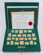 Coins & Banknotes: "The Australia Collection" gold plated silver stamp replicas in a presentation case, issued in 1988 to commemorate the Australian Bicentenary, total weighy of replicas 460g+, intial cost was $2400+.