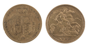 Great Britain - Coins: 1857 QV & 1906 KEVII half sovereigns, the former with surface wear & somewhat distorted, G/F.