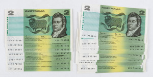 Banknotes - Australia: 1983 (R-88) $2 Johnston/Stone, uncirculated (22), 1985 (R-89) $2 Johnston/Fraser, uncirculated (7), Cat. $600+.