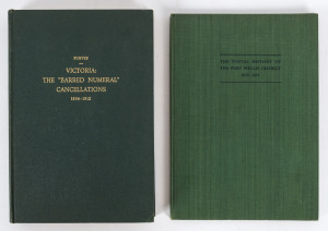 Philatelic Literature & Accessories: Victoria: "The Postal History of the Port Phillip District 1835-1851" by Purves (1950) hardbound & "Victoria: The Barred Numeral Cancels, 1856-1912" by Purves (1963) hardbound with plates, pages a little aged. (2)