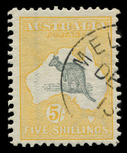 AUSTRALIA - Kangaroos - First Watermark: 5/- Grey & Yellow with MELBOURNE 'DE3/13' CTO half cancel, full original gum, BW:42wb - Cat. $300.