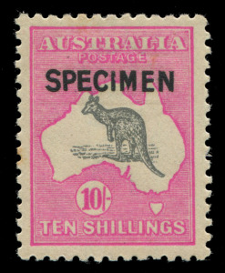 AUSTRALIA - Kangaroos - Third Watermark: 10/- Grey & Pink and £1 Brown & Blue optd 'SPECIMEN' Type B, the latter without gum, BW.48x & 52x - Cat $1500.