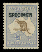 AUSTRALIA - Kangaroos - Third Watermark: 10/- Grey & Pink and £1 Brown & Blue optd 'SPECIMEN' Type B, the latter without gum, BW.48x & 52x - Cat $1500. - 2