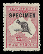 AUSTRALIA - Kangaroos - Third Watermark: £2 Black & Rose with Type C "SPECIMEN" handstamp, well centred, MLH, BW:56xb - Cat $500.