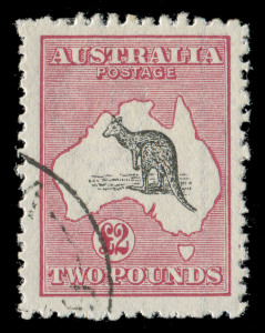 AUSTRALIA - Kangaroos - Third Watermark: £2 Black & Rose, cancelled to order with MVLH full original gum, very well centred, BW:56Aw - Cat. $6500. Very fine & fresh.