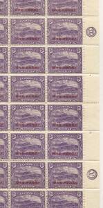 1912 (SG.260, 244) 2d Bright violet optd. ONE PENNY, full sheets (2) of 60 with CA and JBC monograms, each sheet shows early (and differing) stages of the void under right value tablet at posn.32; also 1&frac12;d on 5d Tablet (SG.244) full sheet of 120 with Plat