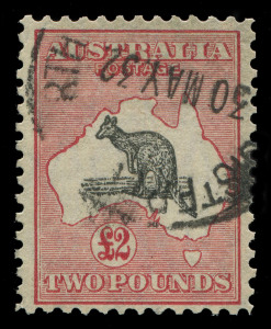 AUSTRALIA - Kangaroos - Small Multiple Watermark: £2 Grey & Rose-Crimson, full perfs, tidy REGISTERED PERTH datestamp, BW:57A - Cat.$1200.