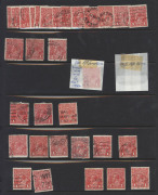 AUSTRALIA - KGV Heads - Collections & Accumulations: 1d Red accumulation on hagners, both Smooth & Rough papers, good variety of shades and reactions under u/v light, varieties including Die IIs and frame flaws, plus a page with minor varieties all annota - 2