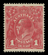 AUSTRALIA - KGV Heads - Single Watermark: 1d Maroon Rough Paper G77, well centred mint, BW:72R - Cat. $1000. Michael Drury Certificate (2005).