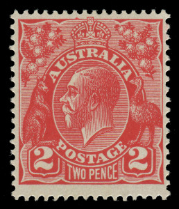 AUSTRALIA - KGV Heads - Small Multiple Watermark Perf 13½ x 12½: 2d Scarlet with No Watermark, well centred, superb MUH, BW:102a - Cat. $6000.