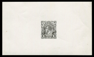 AUSTRALIA - KGV Essays & Proofs: THE PERKINS BACON DIE PROOFS: State 2 die proof with a field of horizontal lines behind the King's head, in black on highly glazed thin card (125x75mm) with no endorsements on the face, 'PERKINS BACON & CO LTD/PROOF/...' c