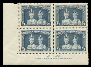 AUSTRALIA - Other Pre-Decimals: 1914-65 Mint Collection with KGV 6d Engraved, 1928 Kooka M/S, 1930s commemoratives incl. 5/- Bridge well centred & fine, many others MUH incl. Robes Thick Paper 10/- (2, one block gum bend) & £1 Ash imprint blocks of 4, Arms set, 5/- Cattle White Paper Navigators £2 (some other values are MLH); also some offical perfins or overprints, plus plate number/imprint multiples. (100s)