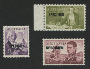 AUSTRALIA - Other Pre-Decimals: Overprinted 'SPECIMEN' selection with 10/- Robes, 10/- to &pound;2 Arms mounted mint and Navigators 7/6d to &pound;2 MUH, Cat.$1000+. (8) - 2
