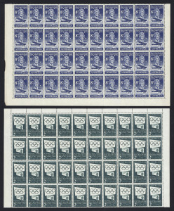 AUSTRALIA - Other Pre-Decimals: 1960s part sheets and large multiples with 8d Anzac half sheet of 50 with variety "Flap on pocket on Simpson missing, and white flaw on breast of wounded soldier [2/5, 2/7 has similar flaw on pocket], 8d Tasman (2), 2/- Co
