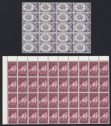 AUSTRALIA - Other Pre-Decimals: 1960s part sheets and large multiples with 8d Anzac half sheet of 50 with variety "Flap on pocket on Simpson missing, and white flaw on breast of wounded soldier [2/5, 2/7 has similar flaw on pocket], 8d Tasman (2), 2/- Co - 2