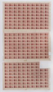 AUSTRALIA - Other Pre-Decimals: 1927 (SG.105) 1½d Canberra complete sheets of 80 (2) and one large-part sheet of 76 (corner block of 4 excised), some peripheral perf separations and two of the items with patch of staining on lower selvedge only, all with 