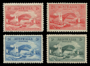 AUSTRALIA - Other Pre-Decimals: 1932 (SG.141-44) Sydney Harbour Bridge 2d (both) to 5/- (gum a tad aged) set, MUH, Cat. $1500. (4)