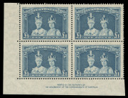 AUSTRALIA - Other Pre-Decimals: 1937-49 (SG.178a) &pound;1 Robes Thin Paper Authority Imprint block of 4, trivial bend on corner selvedge only, stamps fresh MUH, BW. 217z - Cat. $850.