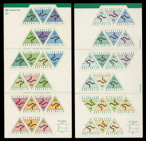 AUSTRALIA - Decimal Issues: 1994 (SG.1495-1502) $9 Advance Bank trial booklet containing twenty 45c adhesives all with "Kangaroos all facing left" and two thin green horizontal lines running through the designs; also an issued booklet for comparison, BW.1