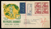 AUSTRALIA - First Day & Commemorative Covers: 1948-66 Scouting trio comprising 1948 (Dec 29) Pan-Pacific Scout Jamboree Yarra Brae with unlisted hexagonal datestamp similar to APM.792 but with stop instead of dash between 'YARRA' and 'BRAE' and no stop af - 3