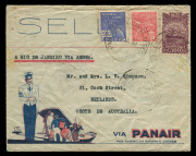 AUSTRALIA - Commercial Airmail Inwards to Australasia: Brazil: 1933 (Feb 3-10) trio of Pan American Airways System covers Parana to Perth (two addressees, same sender), franked 920r, 1,220r, and 1,200r, paid for internal airmail service only, thence surfa - 3