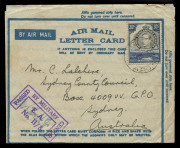 AUSTRALIA - Commercial Airmail Inwards to Australasia: Kenya, Uganda & Tanganyika: 1942 (Mar 18) use to Sydney of formular Stationery Air Mail Letter Card headed 'RAAF c/- RAF Headquarters/Middle East' bearing 30c solo for concessional rate, tied by 'EA 6