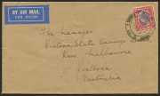 AUSTRALIA - Commercial Airmail Inwards to Australasia: Malayan States - Penang: 1937-38 covers from Kamunting Tin Dredging Ltd Kamunting to Melbourne bearing 25c for single rate, cancelled Taiping, and The Chartered Bank of India registered cover Taiping- - 2
