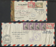 AUSTRALIA - Commercial Airmail Inwards to Australasia: Netherland Antilles - Curacao: 1943-45 dual censored trio Willemstad to Australia, featuring frankings of attractive 1942 Air series, comprising [1] 1943 (Nov 27) British Consulate cover to Bowral NSW - 2